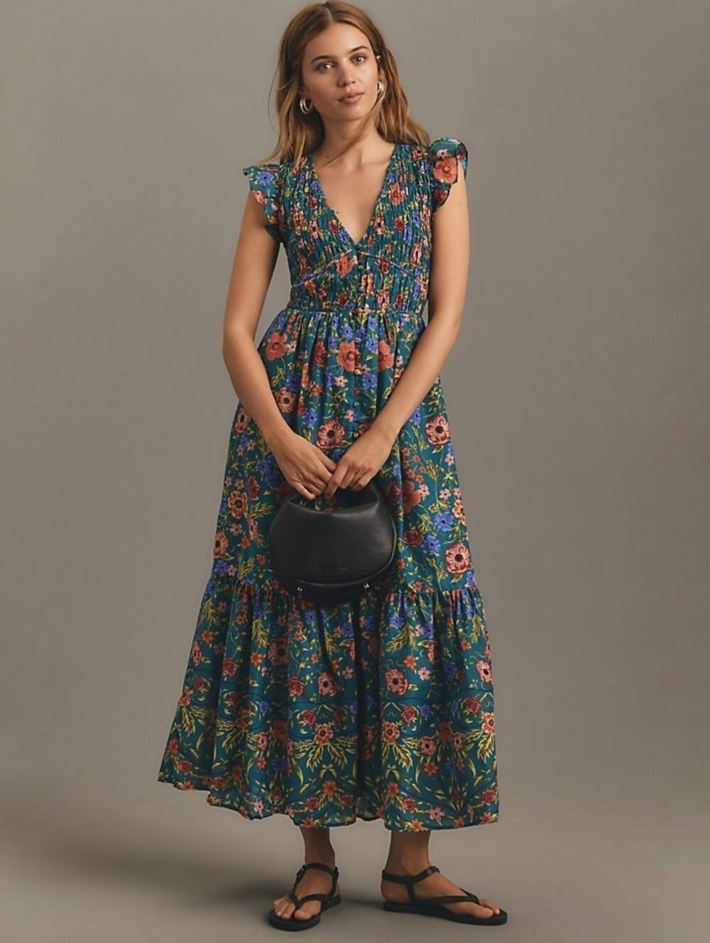 Anthropologie Peregrine Floral Midi Dress Medium Petite Pockets - Picture 2 of 16